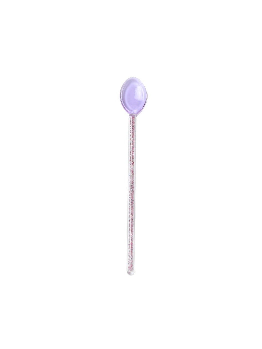 Thimara long handle glass spoon shown from above on white surface