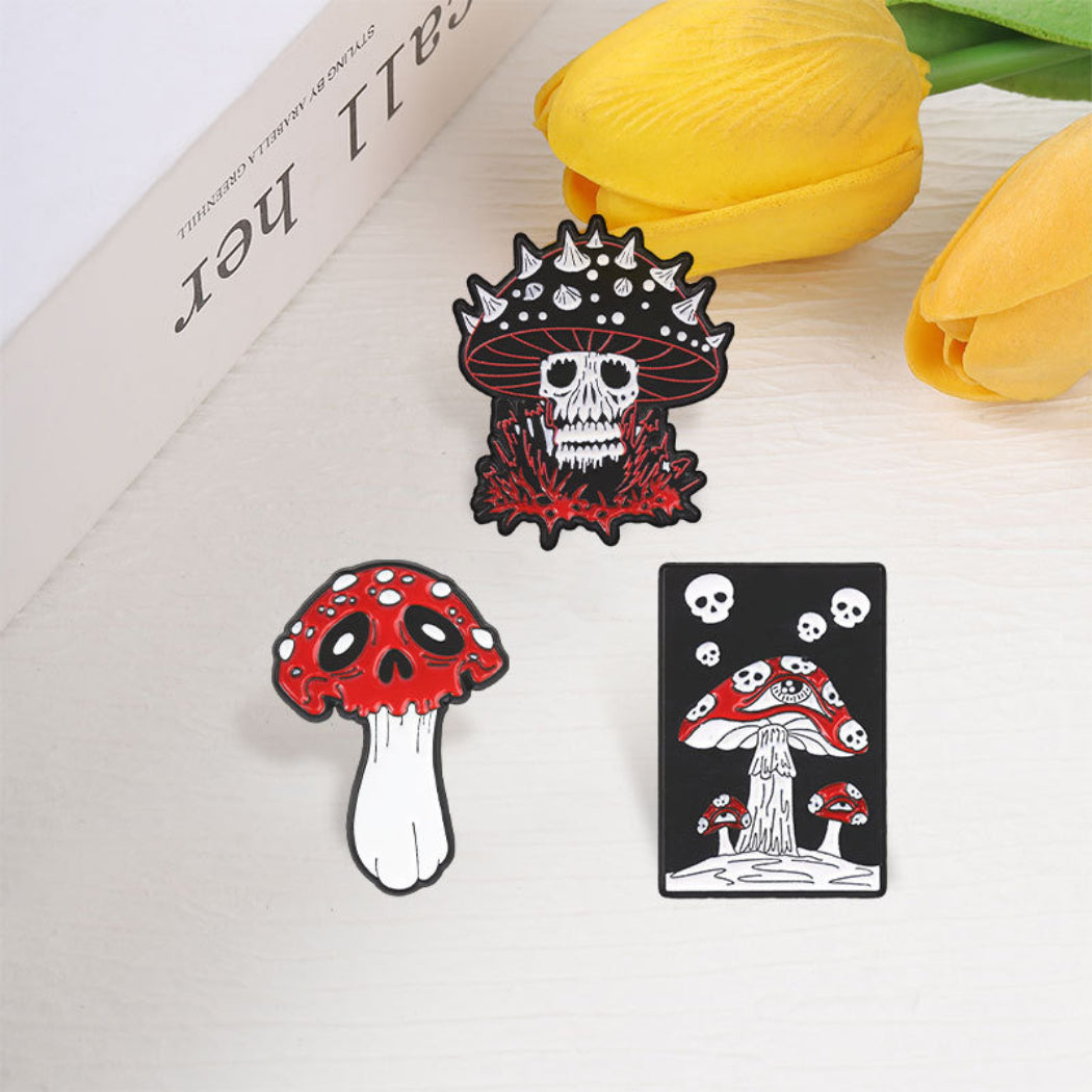 Pinori Skull Mushroom Enamel Pin Set