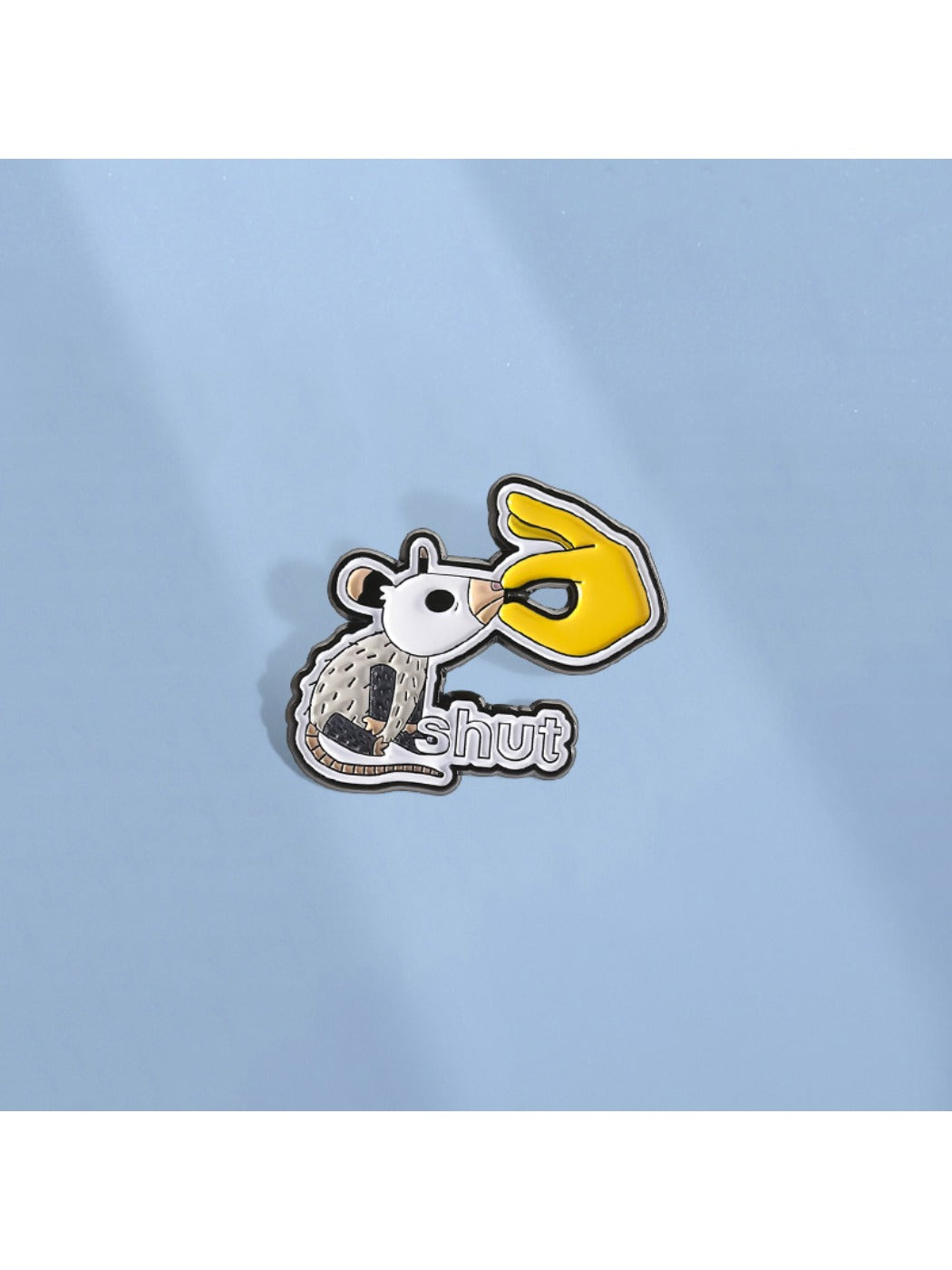 Side view of Pinori cute white lab rat metal pin badge