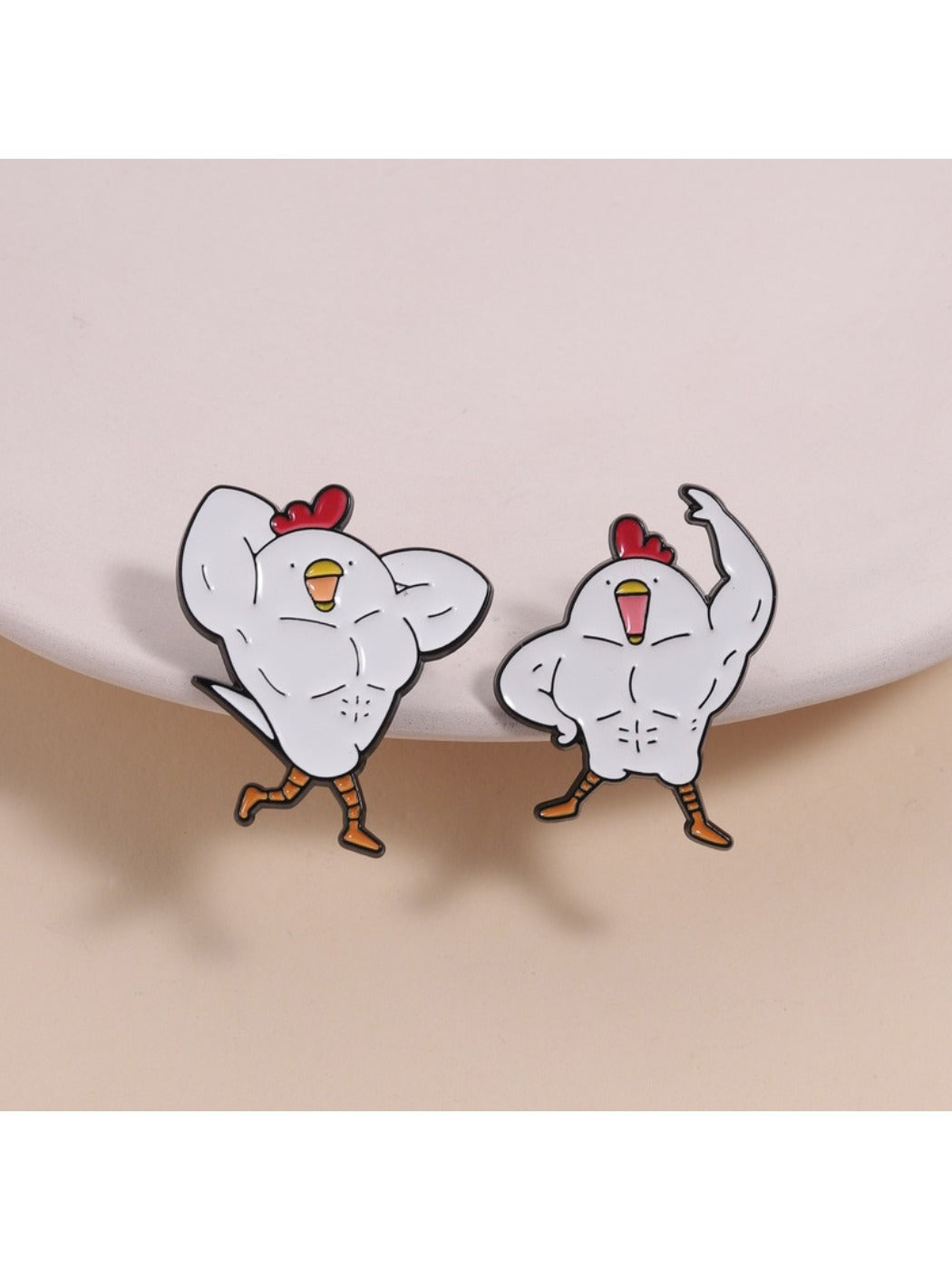 Pinori cute gym chicken brooch on white background showing front view