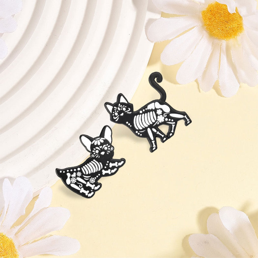 Pinori - Cat Skeleton Silhouette Enamel Pin