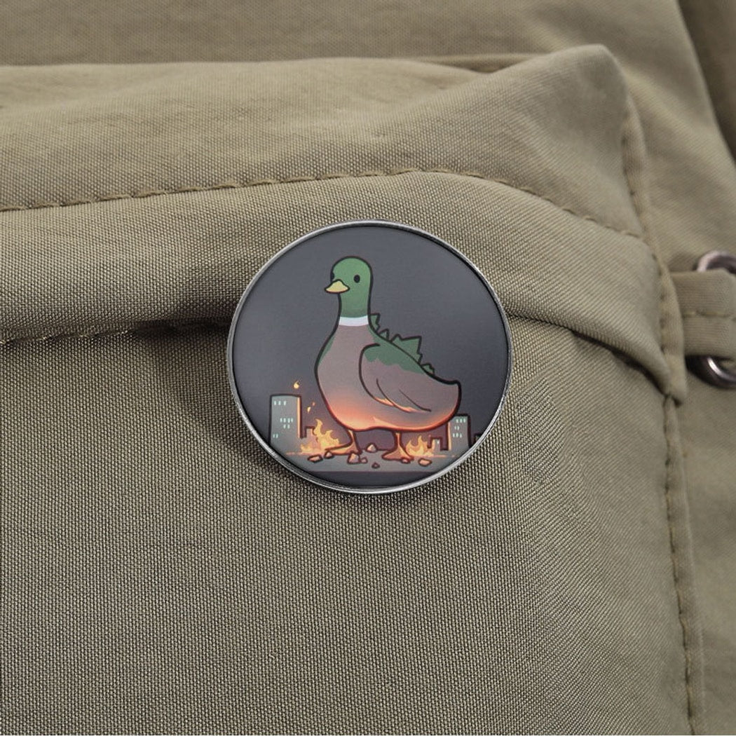 Pinori - Cute Duck Illustration Round Enamel Pin