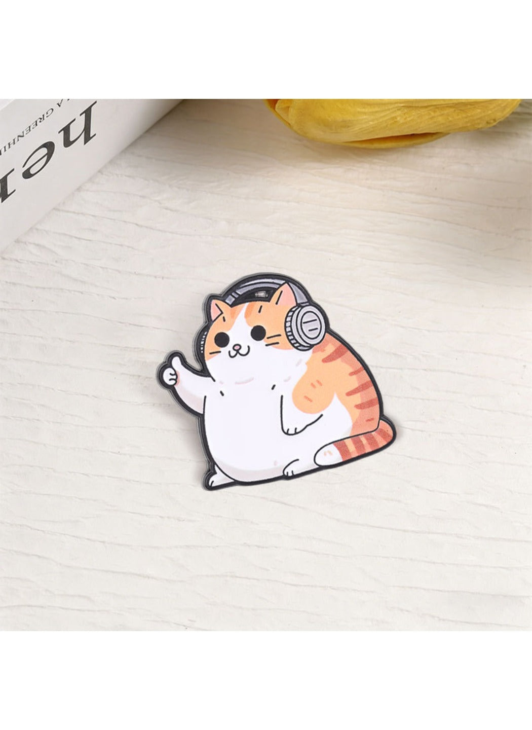 Pinori - Cute Cartoon Chubby Orange Cat with Headphones Pin Brooch Badge