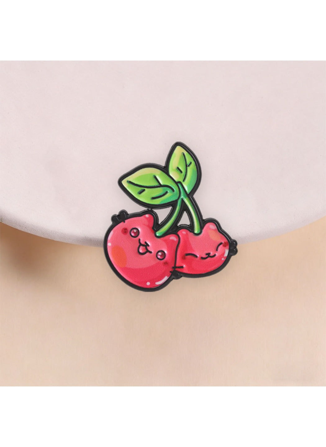 Pinori - Cute Cartoon Cherry Fruit & Kitten Pin Brooch Badge