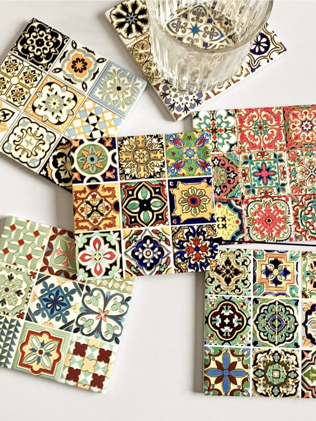 Thimara - 3D Raised Gold Foil Square Coasters Heat Resistant