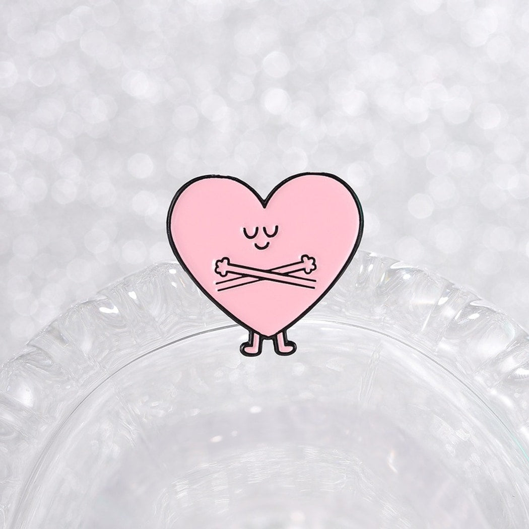 Pinori - Painted Heart Face Geometric Accent Brooch