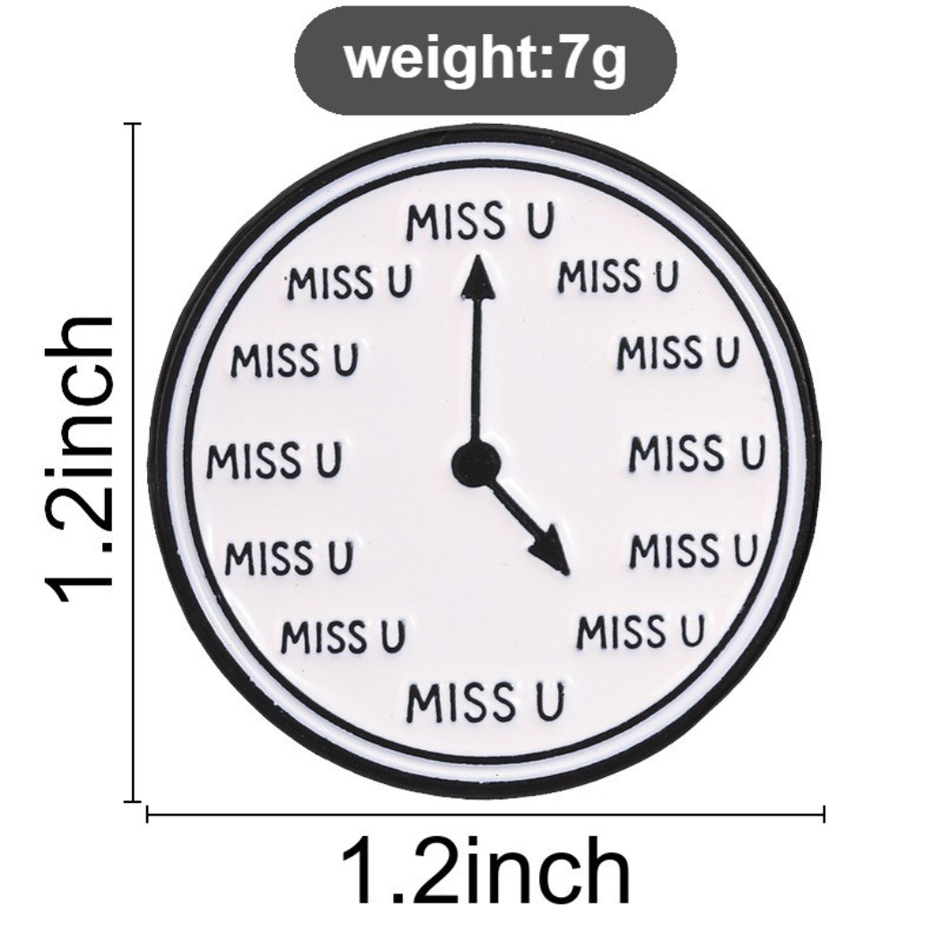 Pinori Miss You Clock Enamel Pin