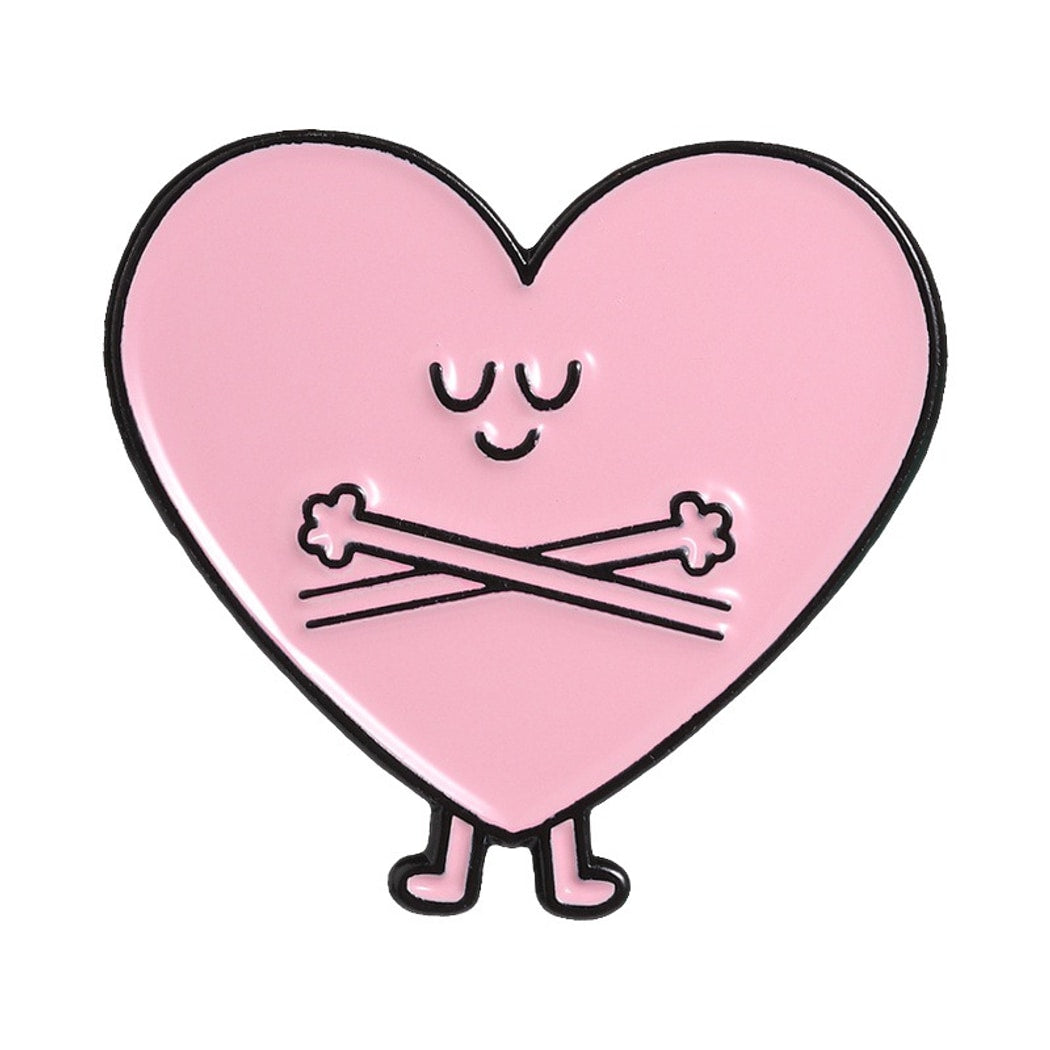 Pinori - Painted Heart Face Geometric Accent Brooch