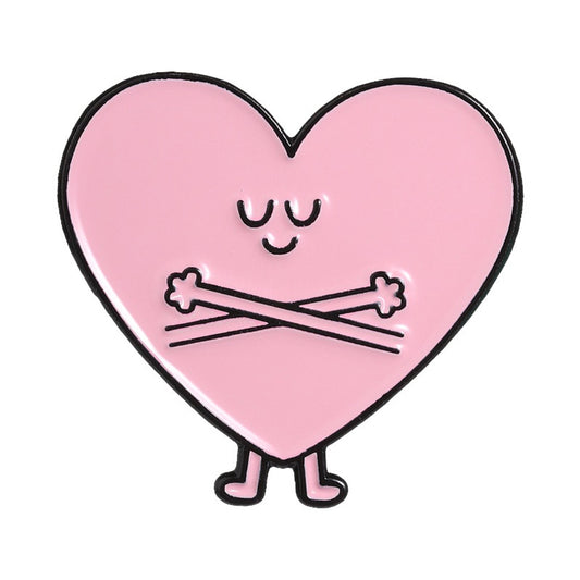 Pinori - Painted Heart Face Geometric Accent Brooch