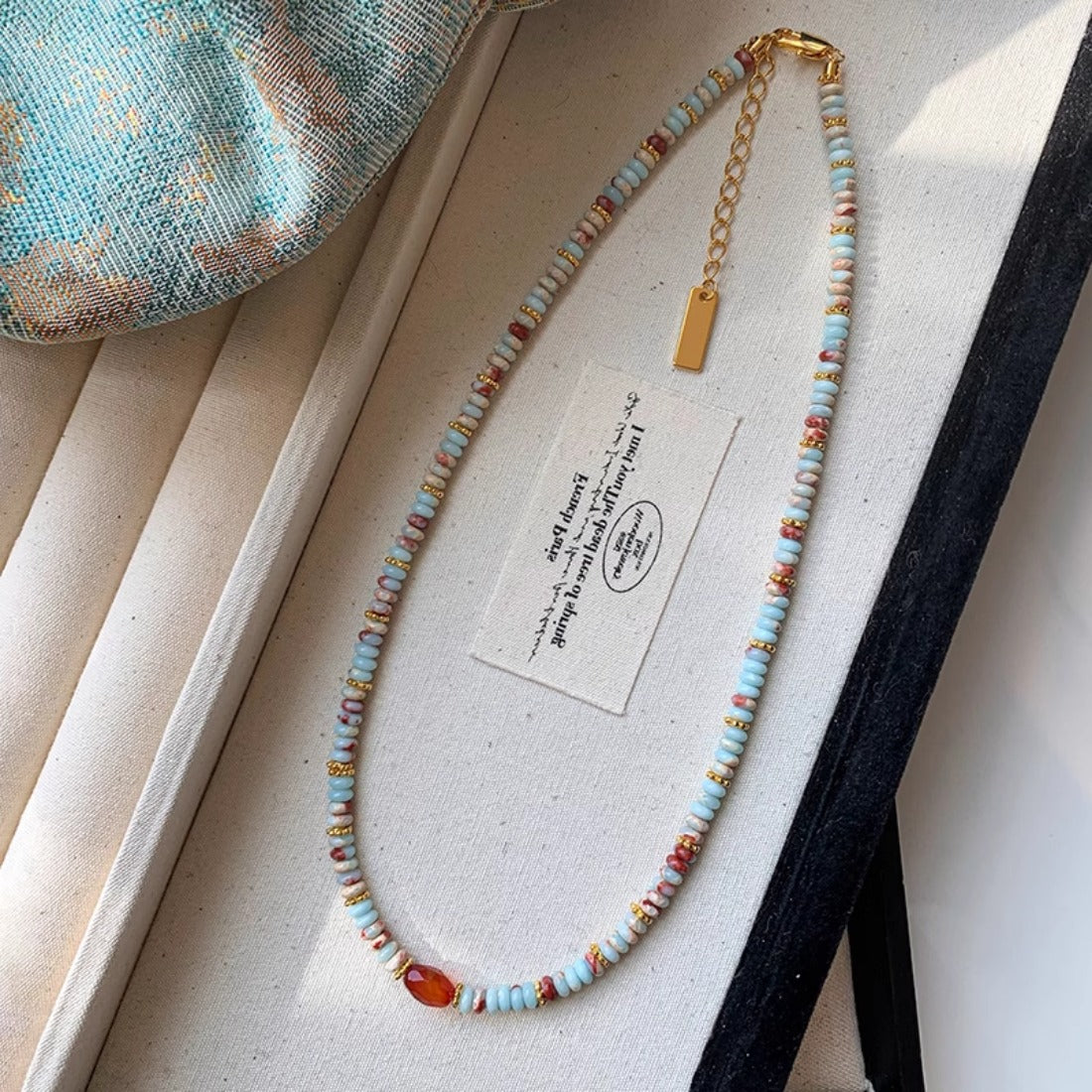 Handmade Beaded Necklace with Natural Stones & Pearls