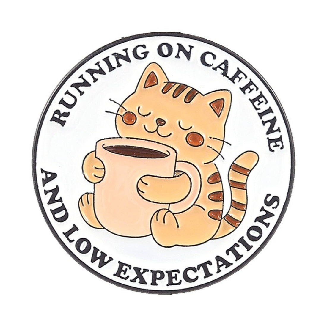 Pinori Pawsible Coffee Cat enamel pin displayed on a white background