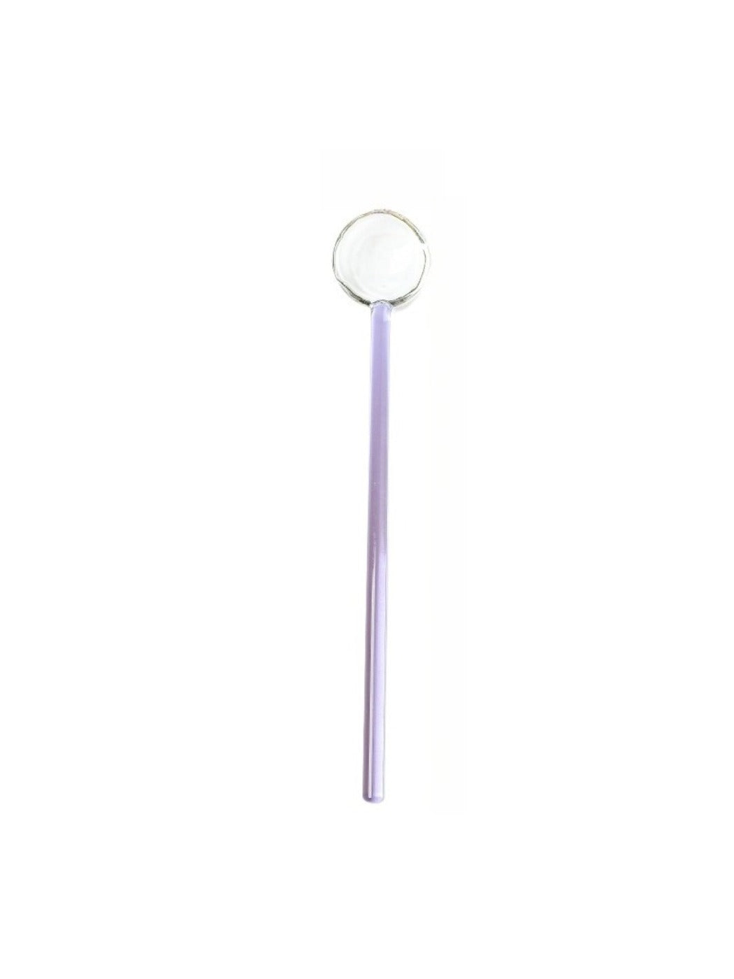 Thimara colorful transparent glass spoon with a glossy finish on a plain background