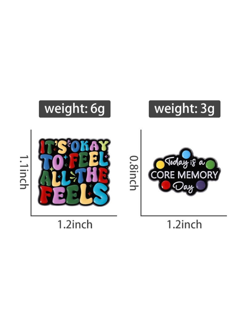 Pinori colorful English sentence brooch attached to a jacket lapel