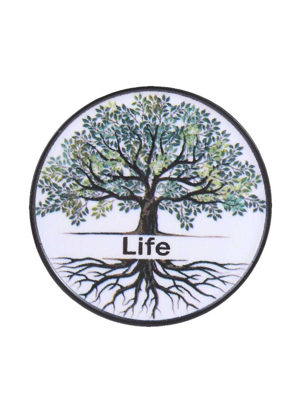 Pinori - Cute Cartoon Tree of Life with Life Text & White Circle Pin