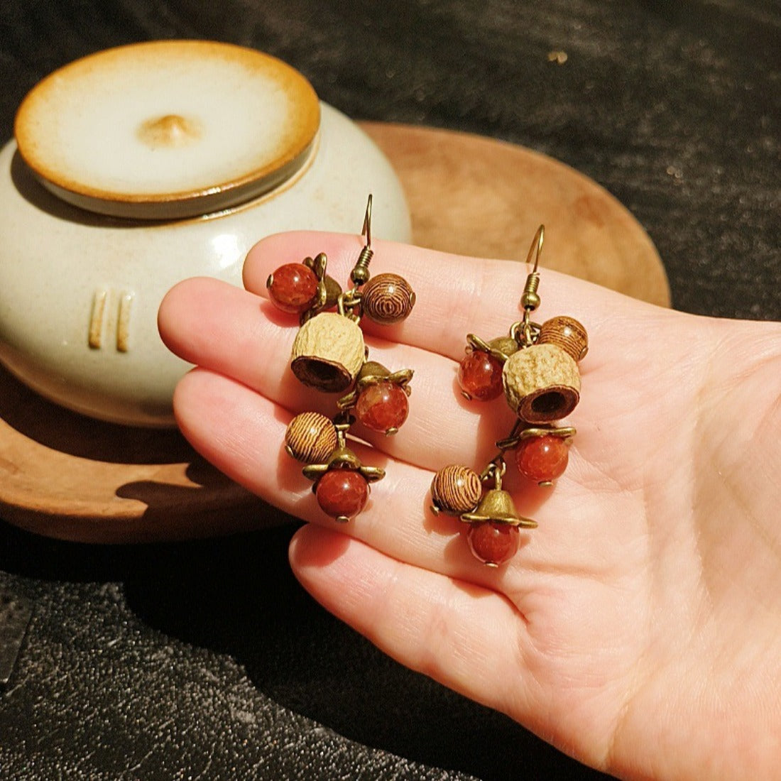 Handcrafted Vintage Natural Dried Fruit Agate Earrings