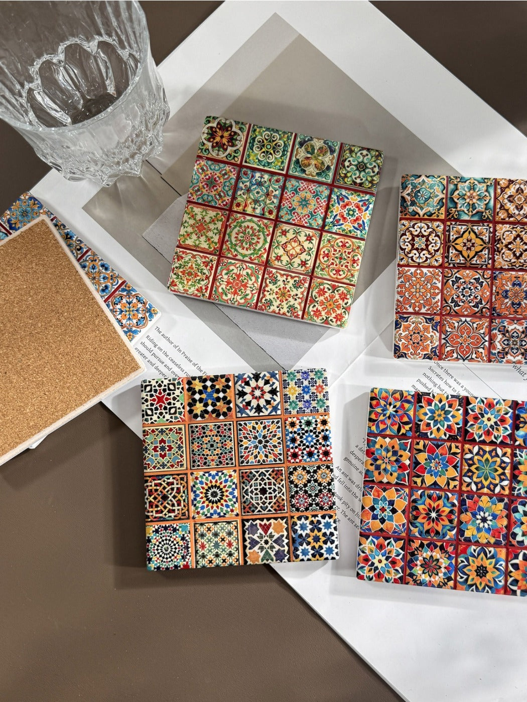 Thimara - Vintage Bohemian Embossed Square Ceramic Coaster