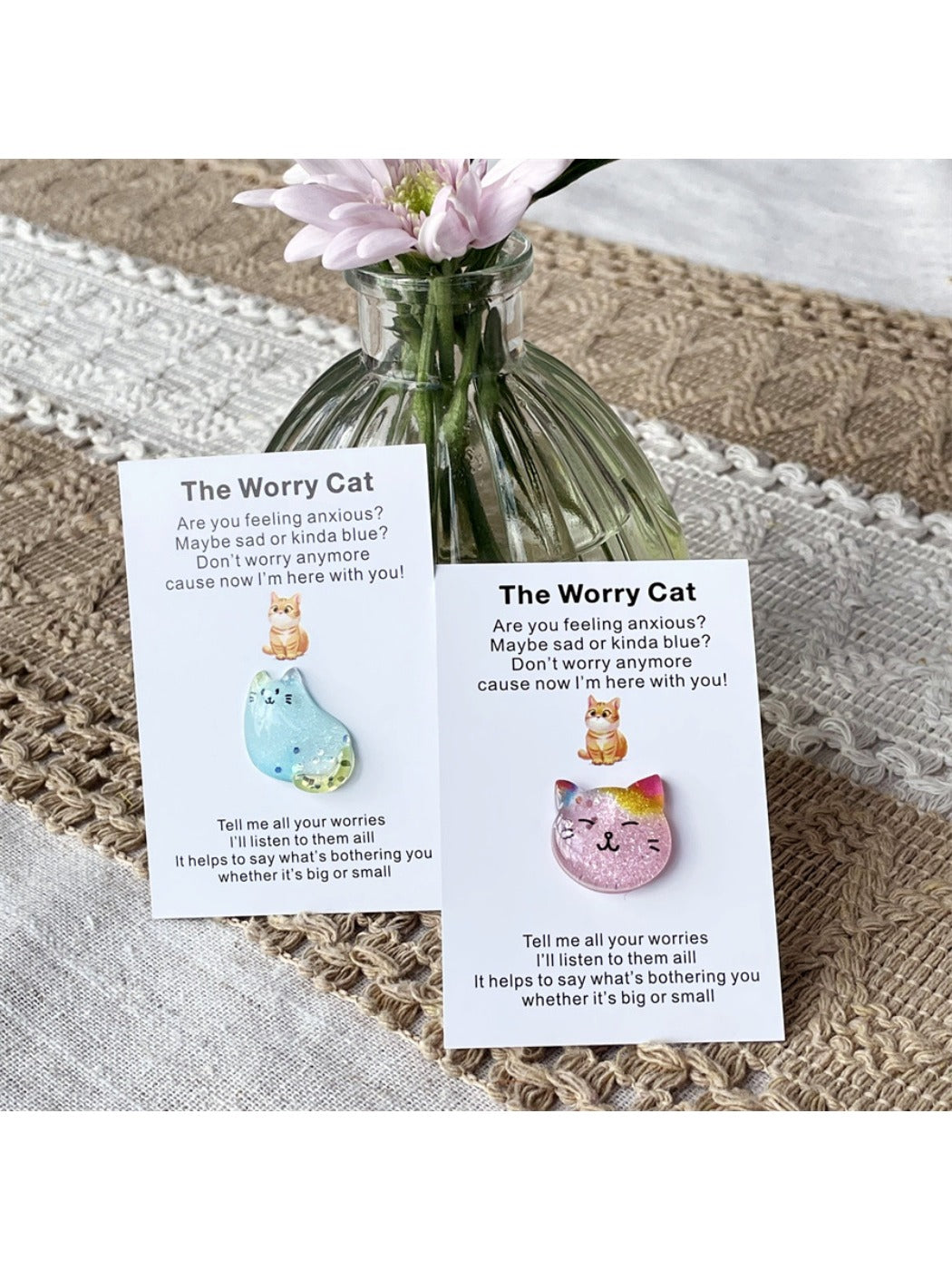 Taphug - Pocket Hug Pink Blue Cat pocket hug card and keepsake token