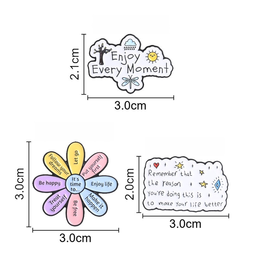 Pinori - Motivational Text Message Flower Pin