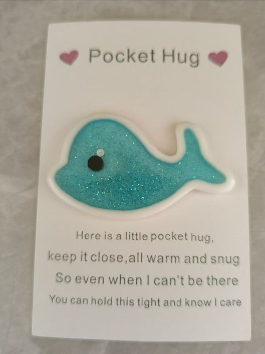 Taphug - Pocket Hug Heart Blue Glitter Dolphin pocket hug card and keepsake token
