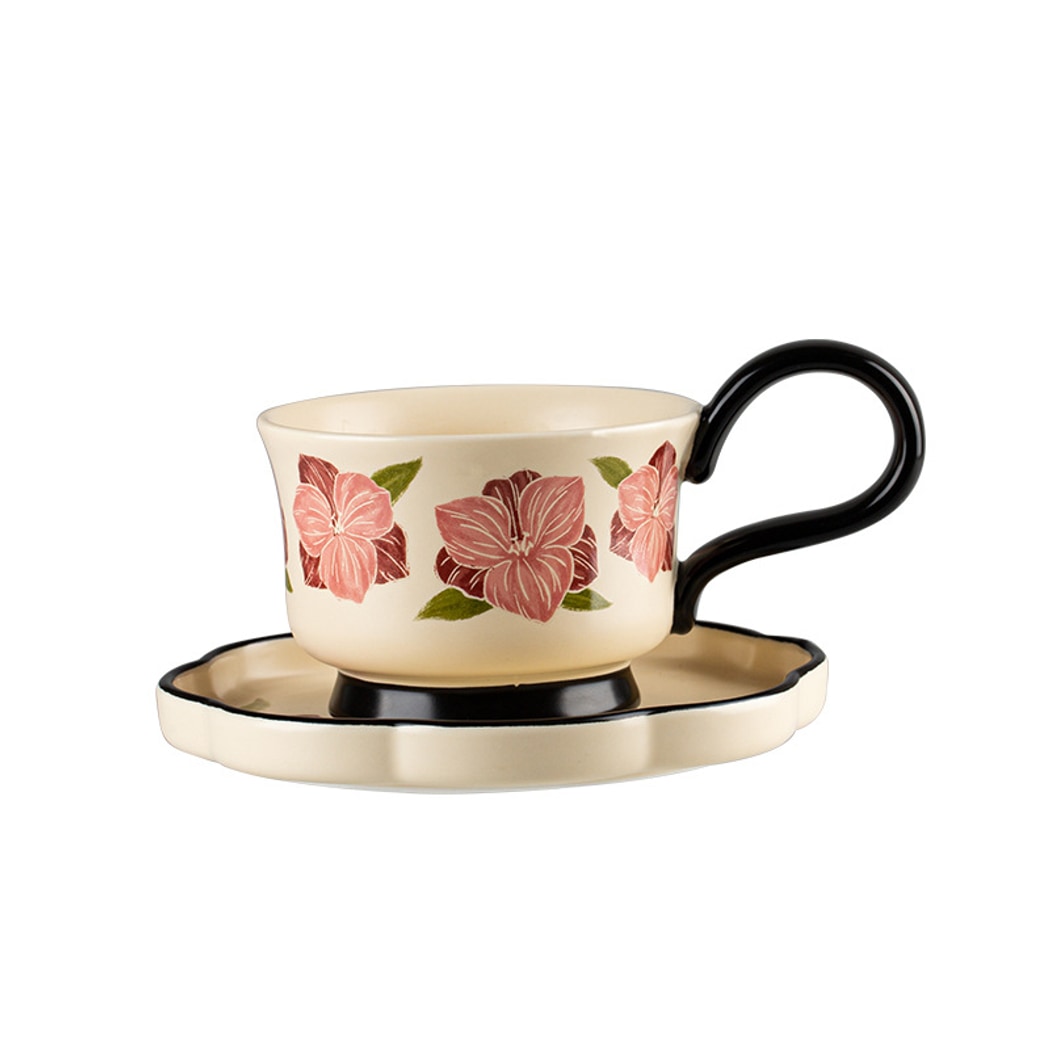 Mivora - Flower Pattern Coffee Cup and Saucer Set