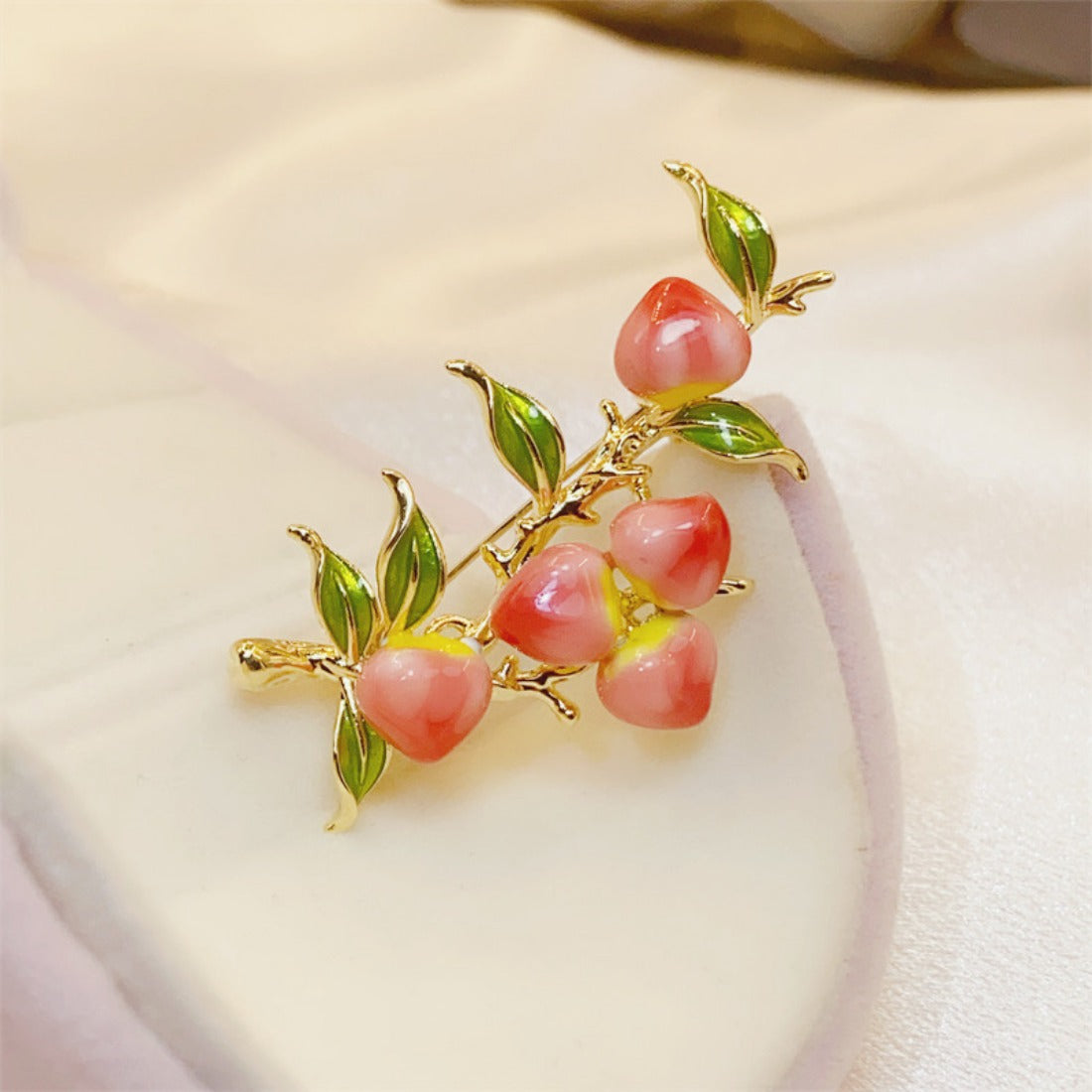 Peach Branch Enamel Brooch