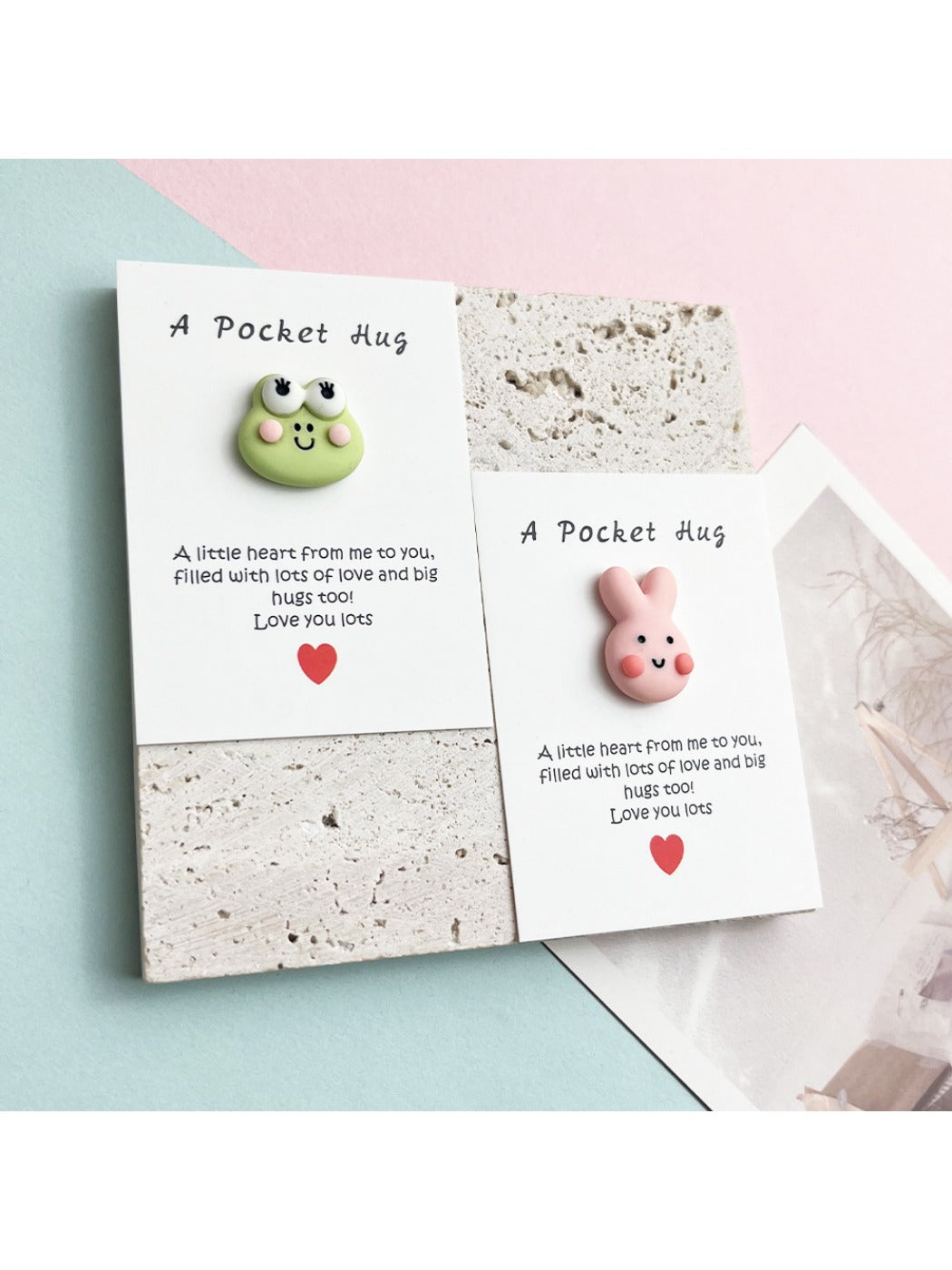 Taphug - Pocket Hug Encouragement Rabbit Frog pocket hug card and keepsake token view 3