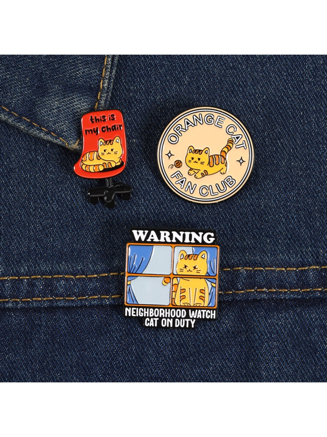 Side view of Pinori orange cat enthusiast club pin with metal backing
