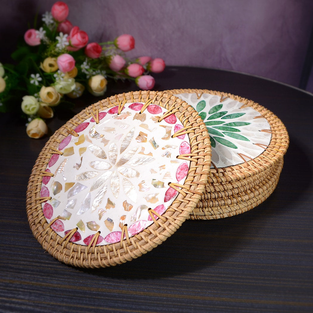 Thimara - Mosaic Style Floral Pattern Round Coaster