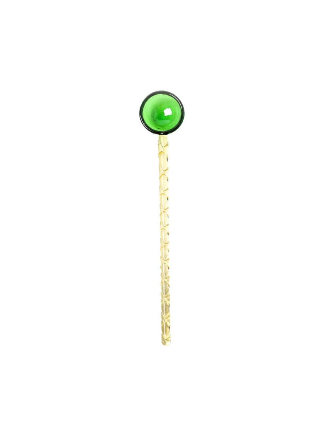 Thimara cute colorful transparent glass spoon shown from a diagonal perspective
