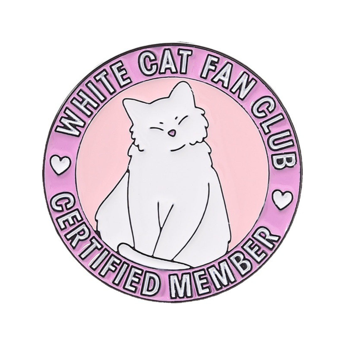 Back view of Pinori Cat Fan Club enamel pin showing metal pin clasp