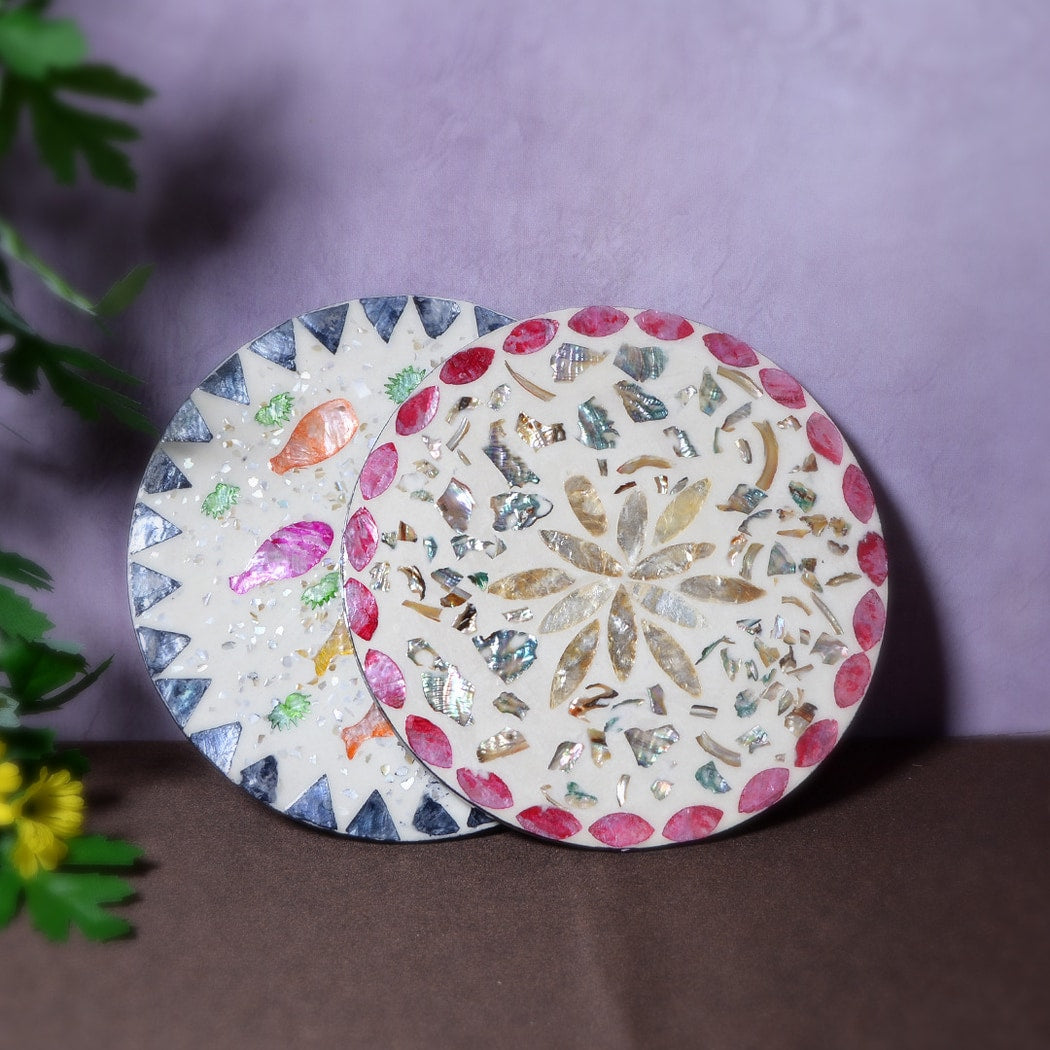Thimara - Round Floral Pattern Tabletop Coaster