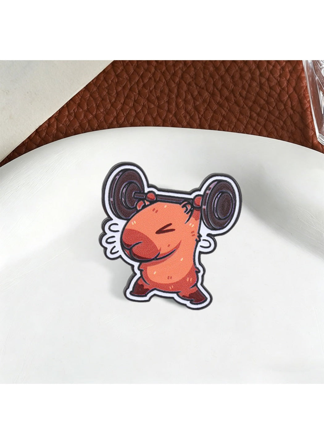 Pinori - Cute Cartoon Capybara Lifting Barbell Pin Brooch Badge