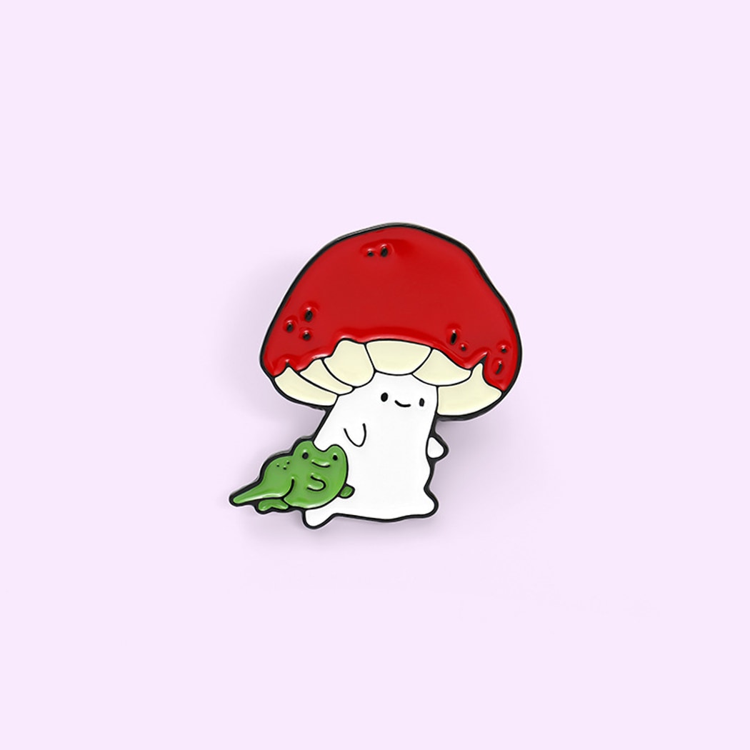 Pinori - Cute Smiley Mushroom and Frog Pin