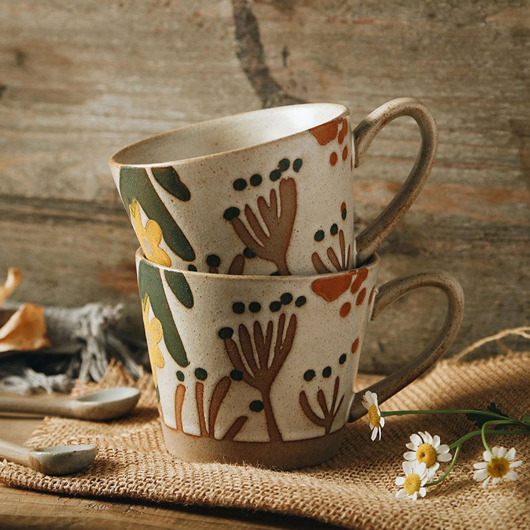 Mivora - Retro Floral Pattern Breakfast Coffee Mug