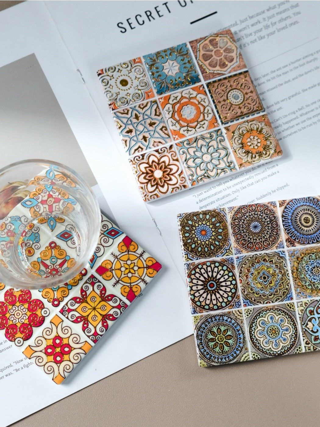 Thimara - Vintage Grid Floral Embossed Coasters