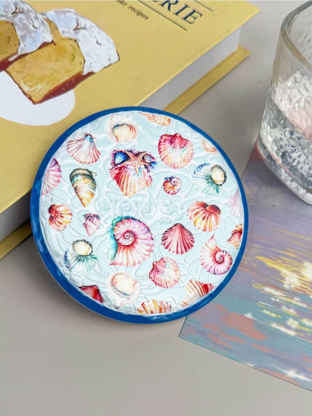 Thimara - Ocean Themed Ceramic Coaster Set with Shell and Conch