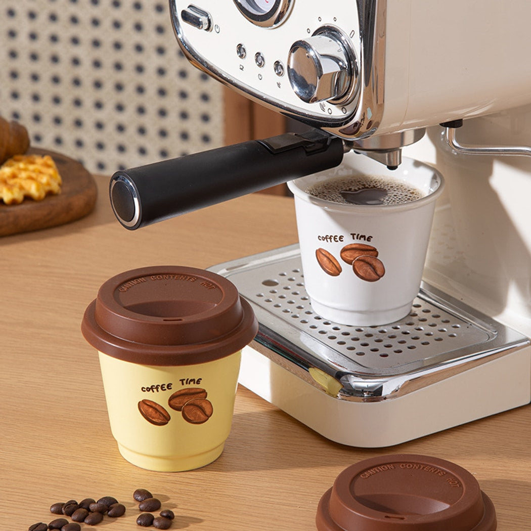 Mivora - Coffee Bean Print Lidded Round Coffee Cup