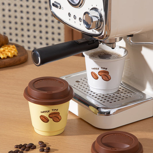 Mivora - Coffee Bean Print Lidded Round Coffee Cup