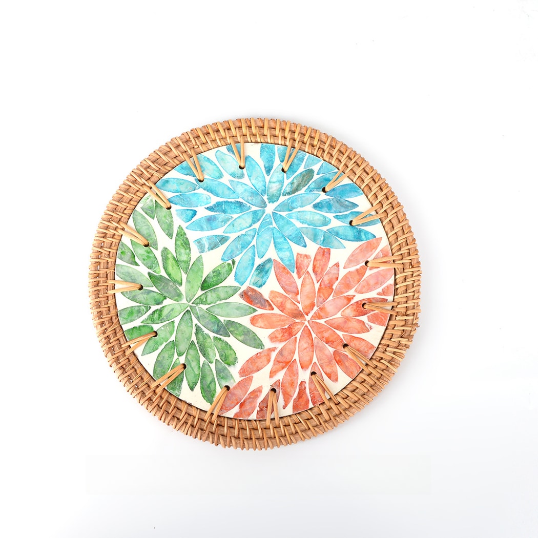 Thimara - Mosaic Style Floral Pattern Round Coaster