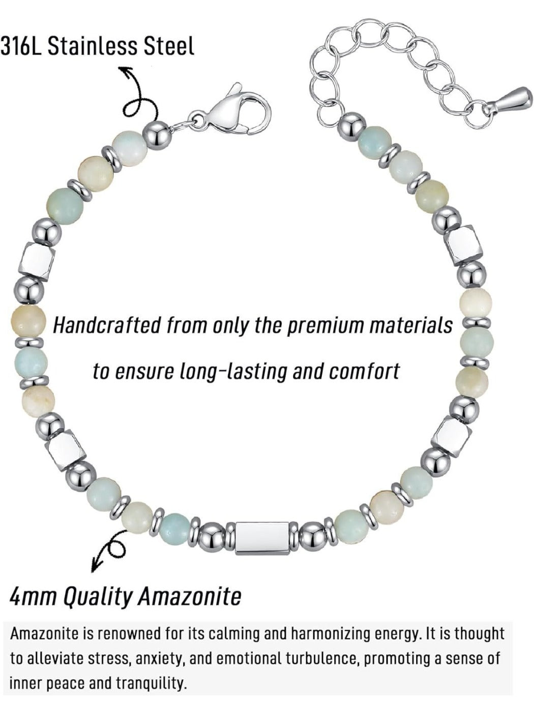 Emora bracelet displayed on a wooden surface highlighting bead texture and colors