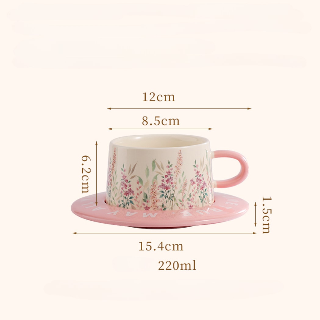 Mivora - Pastel Botanical Pattern Coffee Mug and Saucer Set
