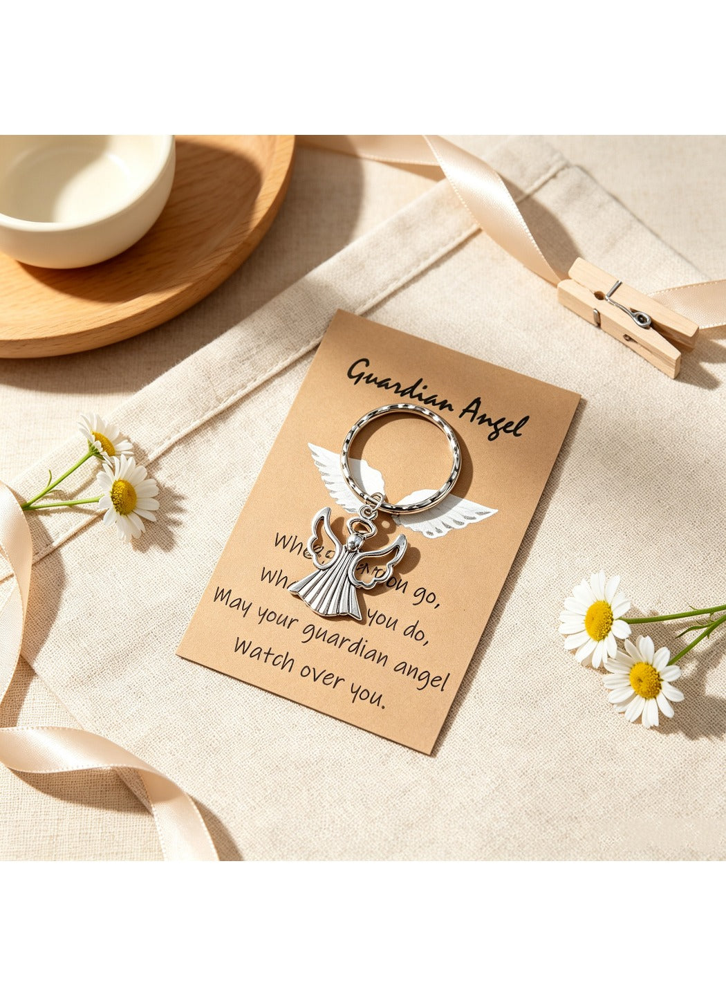 Taphug  - Alloy Pocket Hug Card Silver Angel Keychain