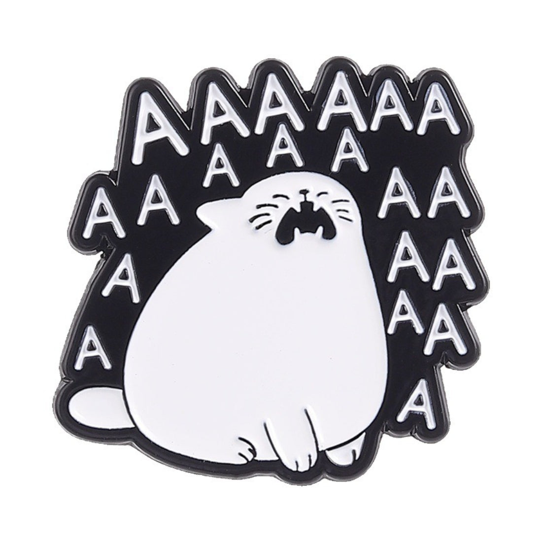 Back view of Pinori chubby cat mood enamel pin with metal pin clasp