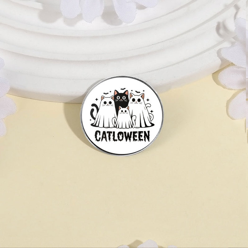 Pinori - Cute Cat Halloween Theme Round Pin