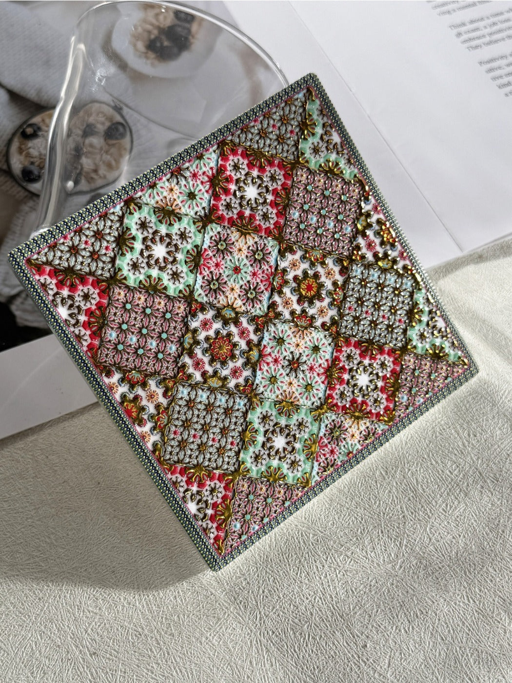 Thimara - Vintage Square Floral Ceramic Coaster Heat Resistant