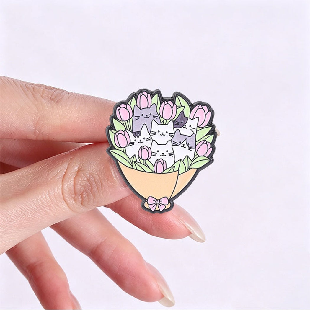 Pinori - Cute Cat Bouquet Floral Decorative Pin