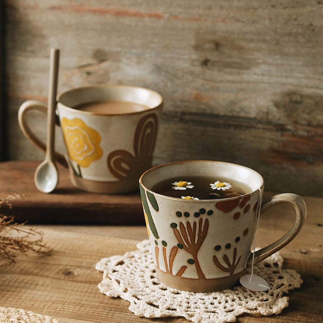 Mivora - Retro Floral Pattern Breakfast Coffee Mug