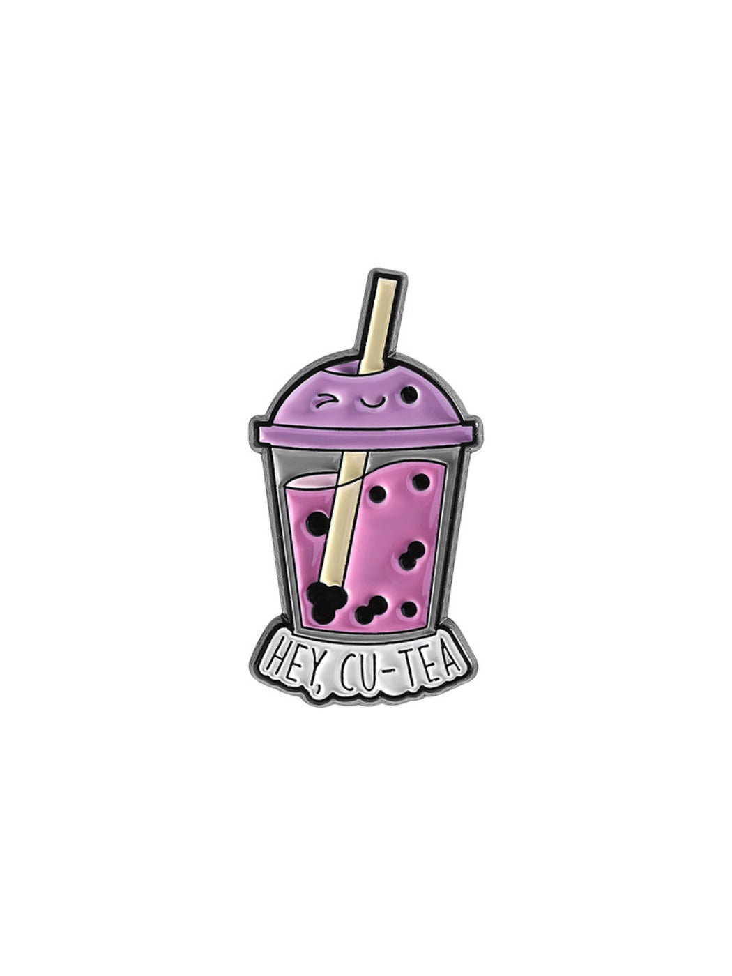 Pinori tea cup pin displayed with other tea-related accessories