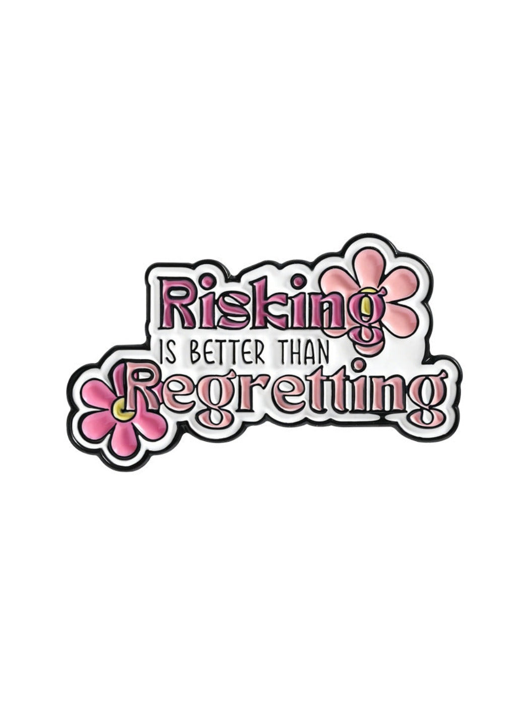 Pinori Adventure Phrase Pin Brooch attached to a dark-colored garment