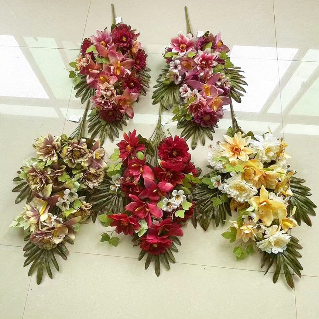 Roselle - Fan Shaped Mixed Bloom Artificial Bouquet
